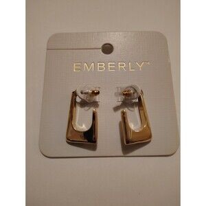 Emberly Large Rectangular Gold Earrings NEW